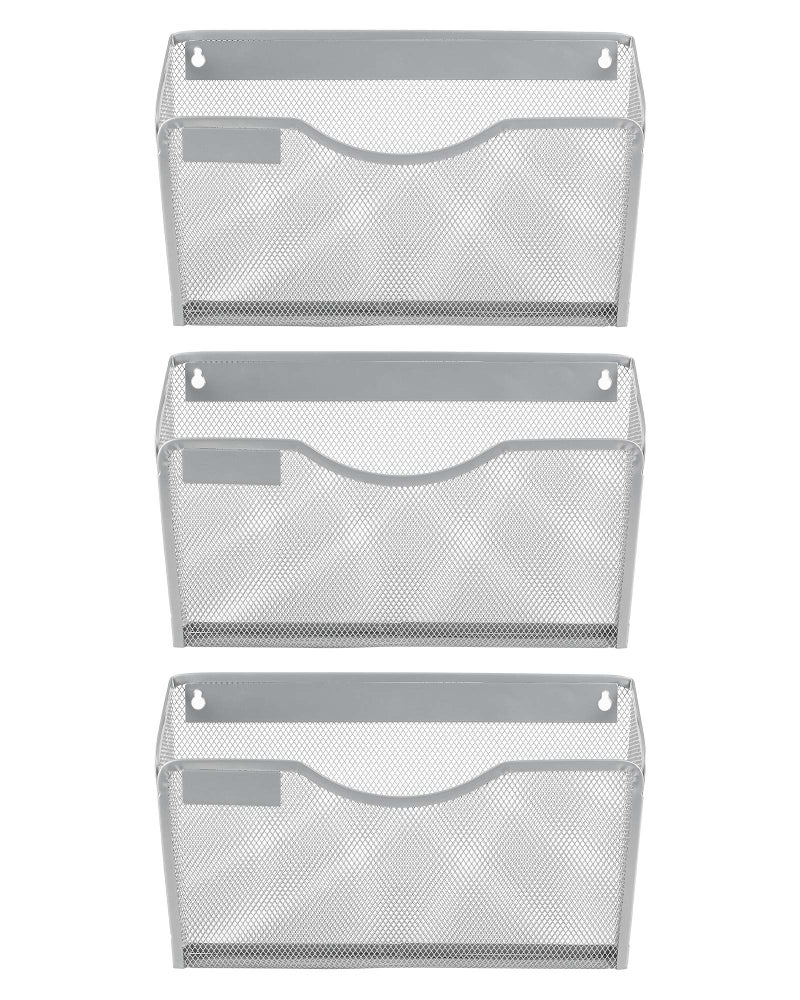 EasyPAG 3 Pack Wall File Organizer with Label Panel, Mesh Hanging File Folder Organizer for Letter/A4 Size Folders, Wall Mounted Vertical Mail Holder for Paperwork, Office, Home, School, Silver - Image 1
